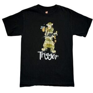 Trigger Military Tigger Graphic T-Shirt – Black Camo Parody Tee